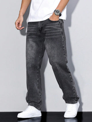 Casual heren jeans in effen kleur met losse pasvorm en rechte pijpen