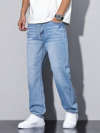 Casual heren jeans in effen kleur met losse pasvorm en rechte pijpen