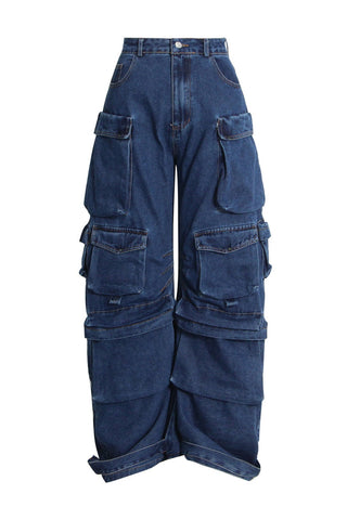 Kynlee Navy Cargo Jeans met Ruime Zakken en Comfortabele Pasvorm