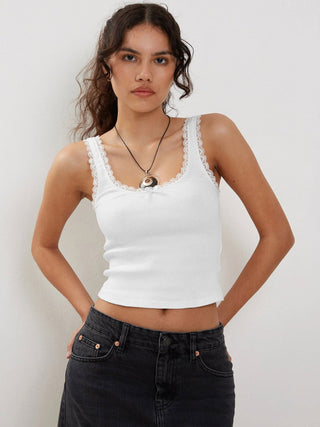 Witte Kanten Mouwloze Crop Top