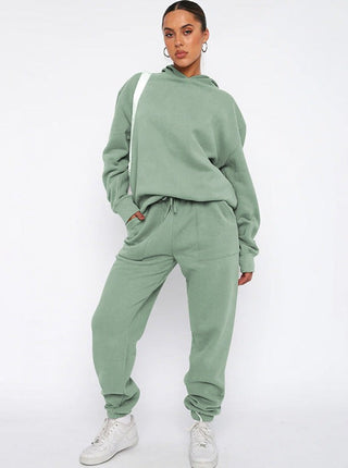 Casual groene hoodie met lange mouwen en broek set