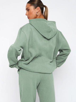 Casual groene hoodie met lange mouwen en broek set