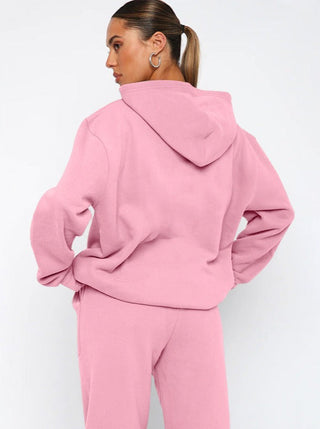 Casual Roze Hoodie met Lange Mouwen en Broek Set