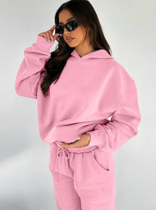 Casual Roze Hoodie met Lange Mouwen en Broek Set