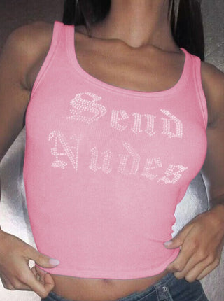 Diamant Ingelegd Letter Gedrukt Tanktop voor Dames