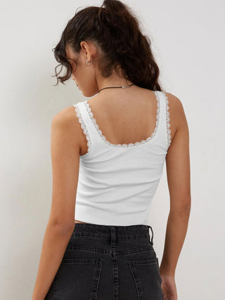 Witte Kanten Mouwloze Crop Top