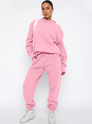 Casual Roze Hoodie met Lange Mouwen en Broek Set