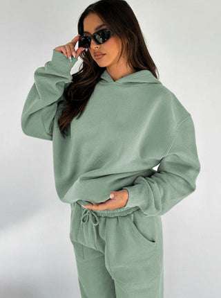 Casual groene hoodie met lange mouwen en broek set