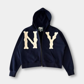 Comfortabele Unisex NY Hoodie met Bontachtig Borduursel en Volledige Rits