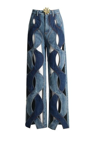 Blau Rope Cutout Jeans voor Stijlvolle Comfortabele Looks