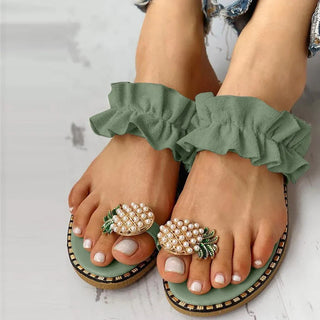 Boheemse Ananas Parel Platte Teen Slipper