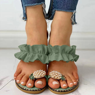 Boheemse Ananas Parel Platte Teen Slipper