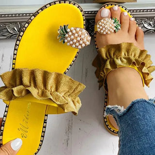 Boheemse Ananas Parel Platte Teen Slipper