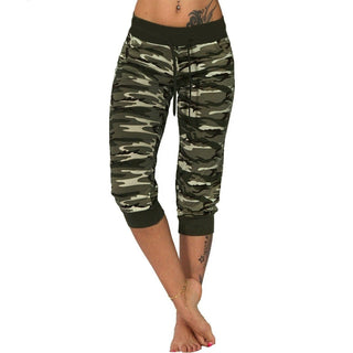 Camo Print Capris Broek Met Trekkoord