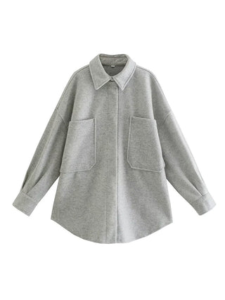 Dames casual wol blouse met lange mouwen en praktische zakken voor een moeiteloze stijl - Bayu