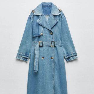 Dames trenchcoat in trendy denimlook