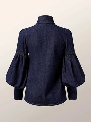 Denim blouse met elegante puffmouwen voor een stijlvolle herfstlook - Bayu