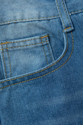 Effen Gerafelde Gescheurde Jeans met Hoge Taille