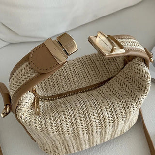 Geweven Beige Grass Crossbody Tas