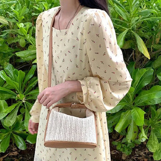 Geweven Beige Grass Crossbody Tas