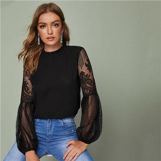 Lace Sheer Elegant Women's Blouse - Bayu