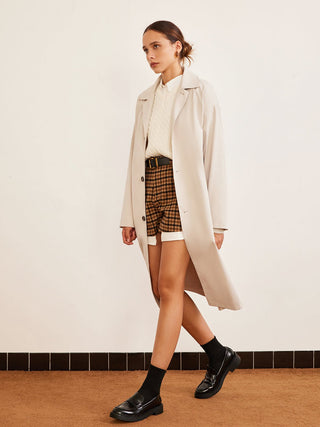 Lange Trenchcoat met Revers en Knoopsluiting