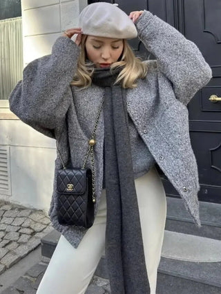 Oversized tweed bomberjack voor vrouwen