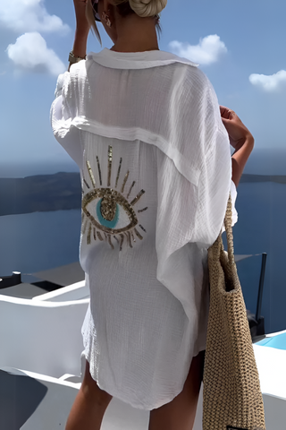 Rogue - Evil Eye Kraag Zomerblouse met Openvallende Kraag