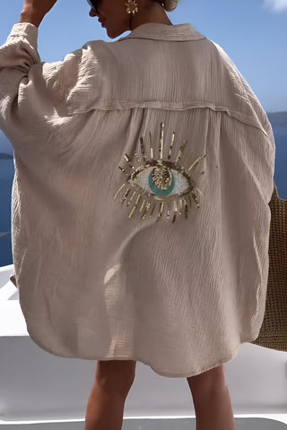 Rogue - Evil Eye Kraag Zomerblouse met Openvallende Kraag