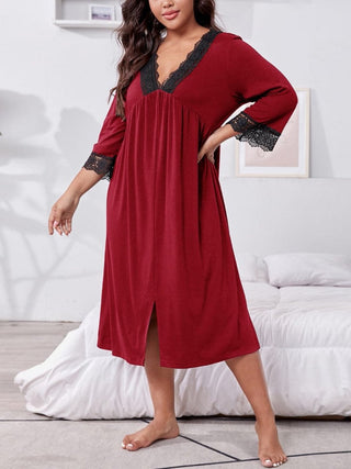 Plus Size Kantdetail V - Hals Lounge Jurk - Bayu