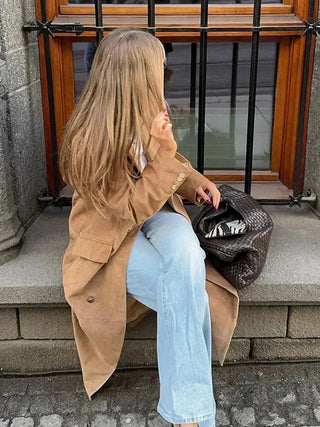 Savanne - Dames Suède Look Lange Trenchcoat