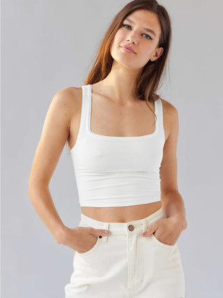 Witte Vierkante Hals Mouwloze Tanktop